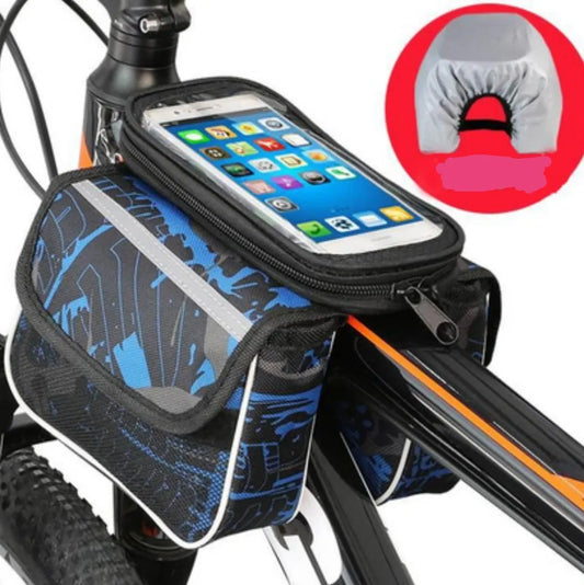 Red Bicycle Top Tube Frame Bag with Detachable Touch Screen Phone Holder Waterproof Double Pouch Cycling Saddle Bag for Mountain Bikes - Image 2