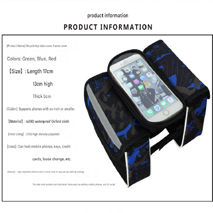 Green Bicycle Top Tube Frame Bag with Detachable Touch Screen Phone Holder Waterproof Double Pouch Cycling Saddle Bag for Mountain Bikes - Image 4