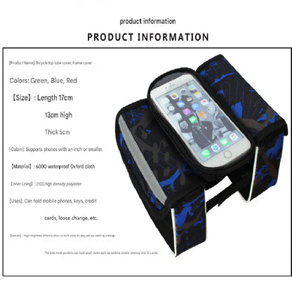 Green Bicycle Top Tube Frame Bag with Detachable Touch Screen Phone Holder Waterproof Double Pouch Cycling Saddle Bag for Mountain Bikes - Image 4