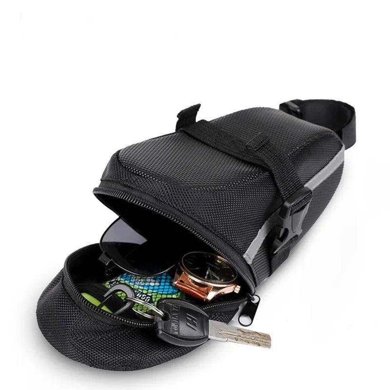 Red Water Resistant Bicycle Saddle Bag Under Seat Wedge Pack with Reflective Strip and Quick Release Strap for MTB Road Bikes - Image 4