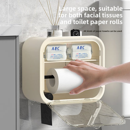 Grey Wall Mounted Dual Layer Bathroom Tissue Box Holder with Storage Drawer Waterproof Dispenser for Toilet Paper and Tissues - Image 3