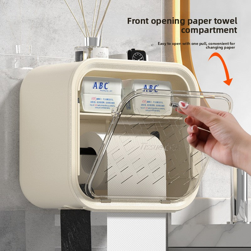 Grey Wall Mounted Dual Layer Bathroom Tissue Box Holder with Storage Drawer Waterproof Dispenser for Toilet Paper and Tissues - Image 5