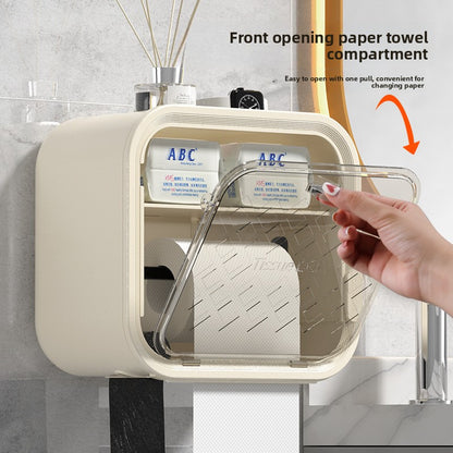 Grey Wall Mounted Dual Layer Bathroom Tissue Box Holder with Storage Drawer Waterproof Dispenser for Toilet Paper and Tissues - Image 5