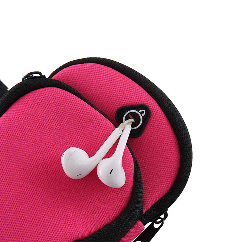 Rose red Sports Running Armband Bag Water Resistant Phone Pouch with Dual Zipper Pockets Earphone Hole for Gym Jogging Cycling Fits 6.5 Inch Smartphones - Image 5