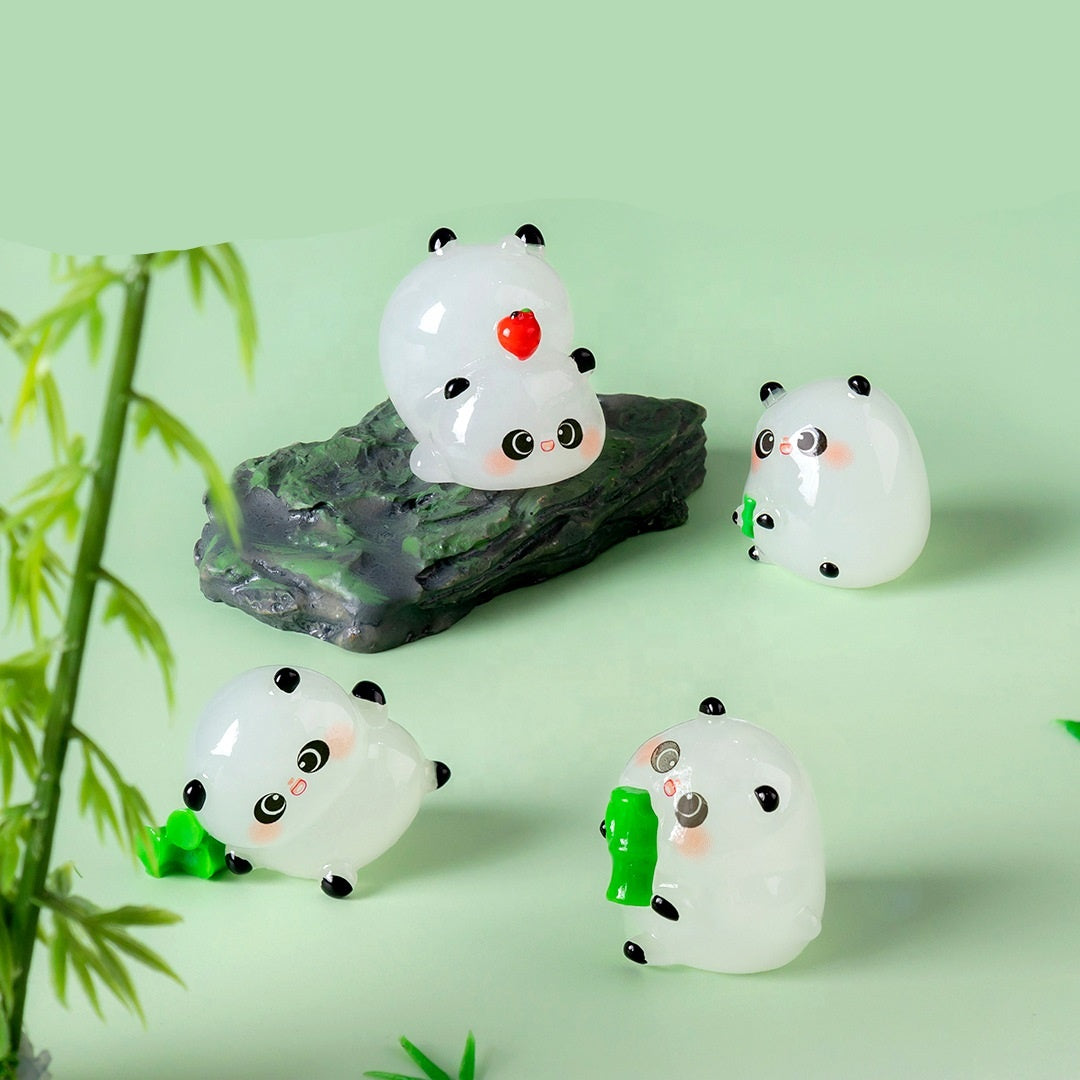 5-PCS Transparent large bamboo Cute Glow in the Dark Panda Figurines Resin Miniature Ornaments for DIY Fairy Gardens and Micro Landscapes - Image 2