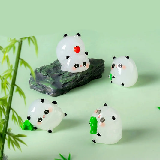 5-PCS Transparent large bamboo Cute Glow in the Dark Panda Figurines Resin Miniature Ornaments for DIY Fairy Gardens and Micro Landscapes - Image 2