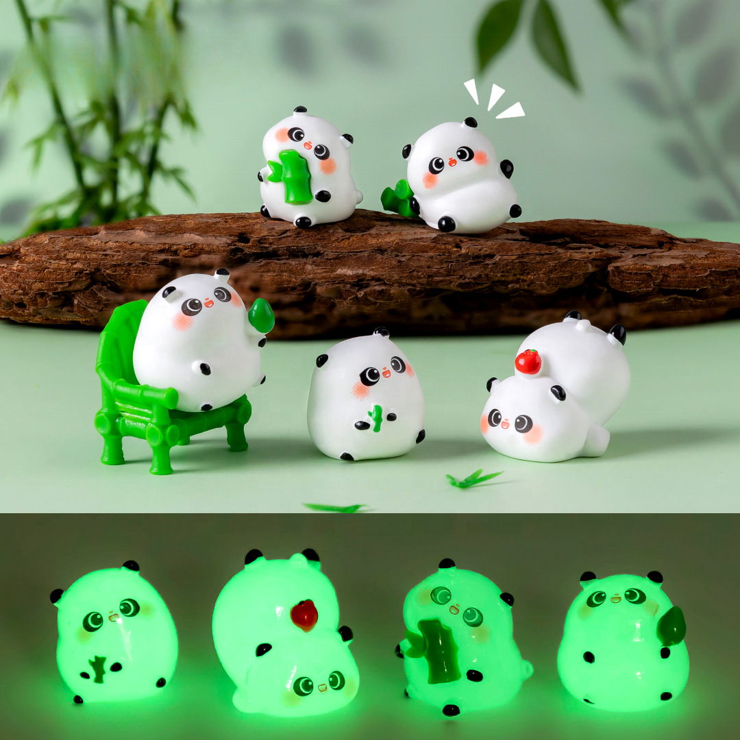 5-PCS Transparent large bamboo Cute Glow in the Dark Panda Figurines Resin Miniature Ornaments for DIY Fairy Gardens and Micro Landscapes - Image 3