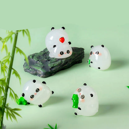 5-PCS Transparent lying bamboo Cute Glow in the Dark Panda Figurines Resin Miniature Ornaments for DIY Fairy Gardens and Micro Landscapes - Image 2