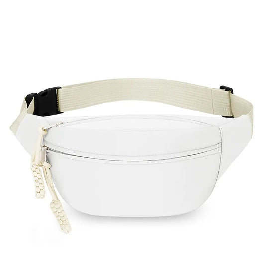 White Women's Fashion Crossbody Sling Bag Large Capacity Casual Shoulder Bag Waterproof Nylon Waist Pack for Travel Sports