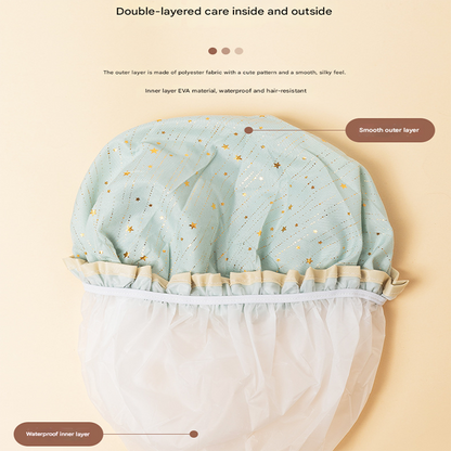3 Pack The starry sky is light purple Double Layer Shower Cap for Women Waterproof Bath Hair Cover Reusable Elastic Hat for Spa Salon and Home Use - Image 2