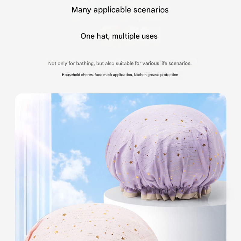 3 Pack The starry sky is light purple Double Layer Shower Cap for Women Waterproof Bath Hair Cover Reusable Elastic Hat for Spa Salon and Home Use - Image 5