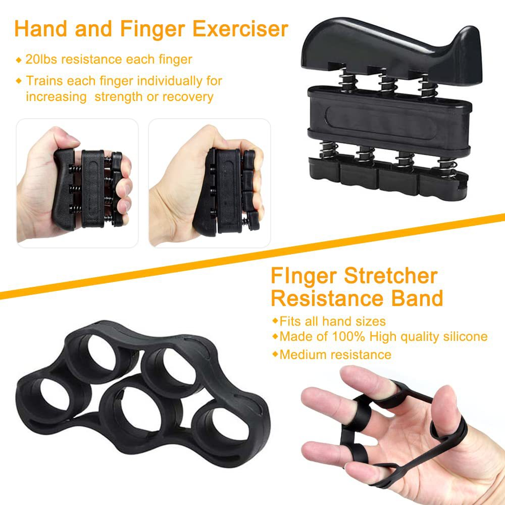 Black 5 in 1 Hand Grip Strengthener Kit Adjustable Resistance Finger Stretcher Stress Relief Ball and Grip Ring for Rehabilitation and Muscle Building - Image 3