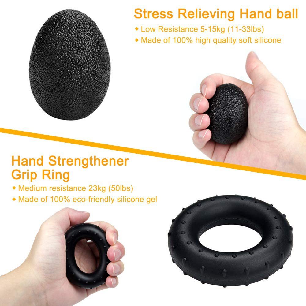 Black 5 in 1 Hand Grip Strengthener Kit Adjustable Resistance Finger Stretcher Stress Relief Ball and Grip Ring for Rehabilitation and Muscle Building - Image 4