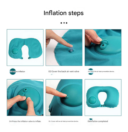 2-PCS Black Inflatable Travel Neck Pillow Press to Inflate U-Shape Soft Flocking Support Cushion for Airplane Car & Camping Portable Air Pump Design - Image 5