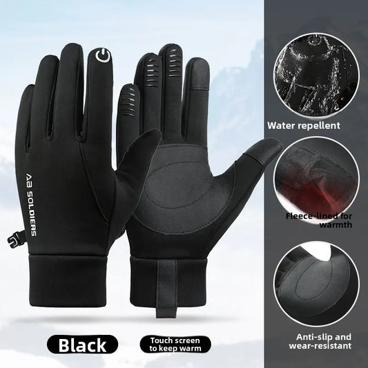 Black Winter Thermal Gloves for Men Outdoor Cycling Driving Waterproof Touch Screen Warm Fleece Lining Anti-Slip(Size:M) - Image 2