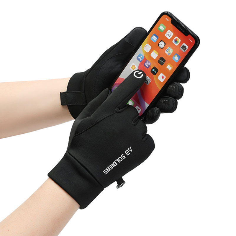 Black Winter Thermal Gloves for Men Outdoor Cycling Driving Waterproof Touch Screen Warm Fleece Lining Anti-Slip(Size:M) - Image 5
