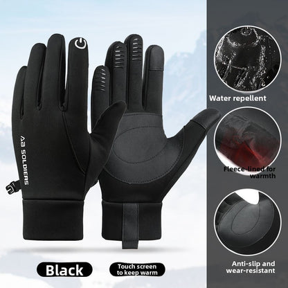 Grey Winter Thermal Gloves for Men Outdoor Cycling Driving Waterproof Touch Screen Warm Fleece Lining Anti-Slip(Size:L) - Image 2