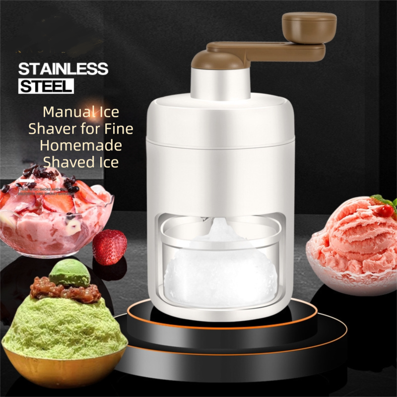 White Portable Manual Ice Crusher Hand Crank Shaved Ice Machine for Home Kitchen DIY Snow Cone Smoothie and Slushie Maker - Image 3