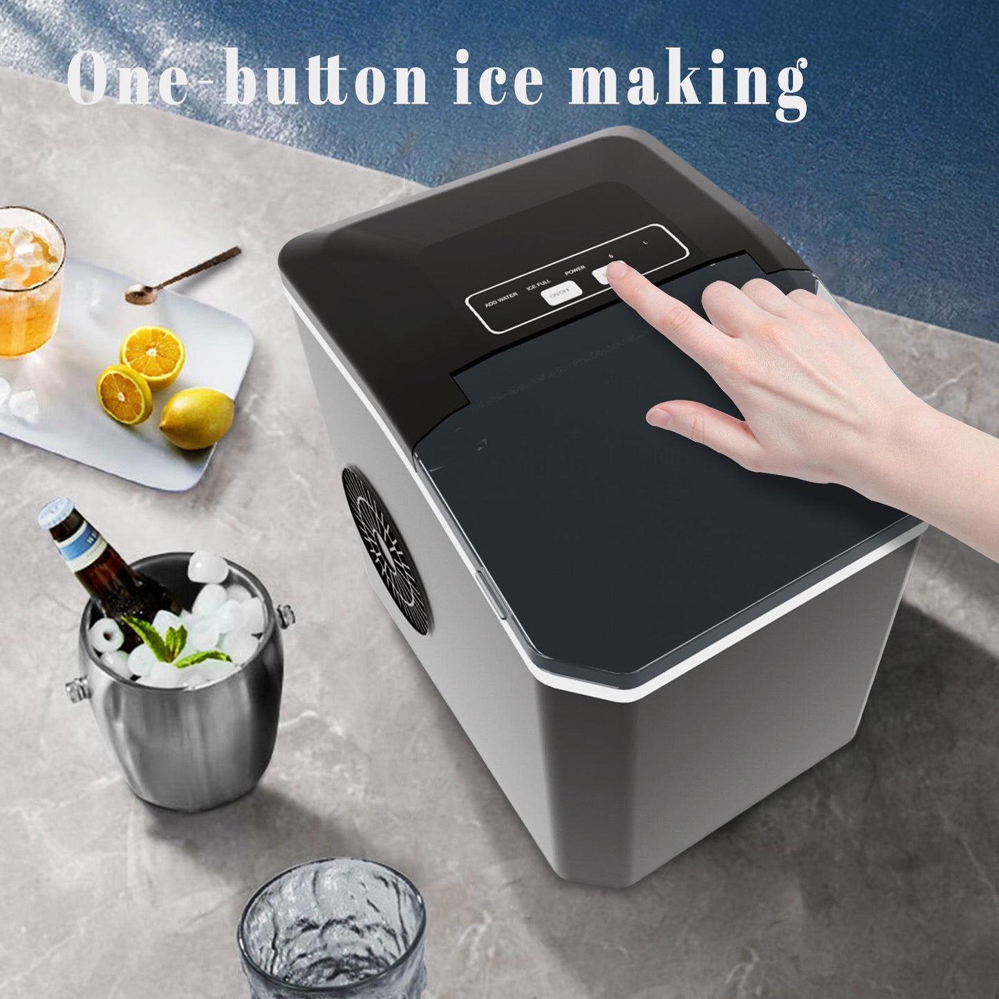 Stainless Steel Countertop Ice Maker 12kg/24h Portable Bullet Ice Machine with Self-Cleaning Function 1.3L Water Tank - Image 3