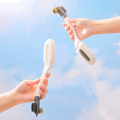 2-PCS White Multifunctional Double Headed Shoe Cleaning Brush with Long Handle Soft Silicone Bristles for Sneaker Upper and Hard Wire Brush for Sole 1 Piece - Image 2