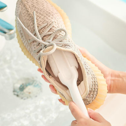 2-PCS White Multifunctional Double Headed Shoe Cleaning Brush with Long Handle Soft Silicone Bristles for Sneaker Upper and Hard Wire Brush for Sole 1 Piece - Image 3