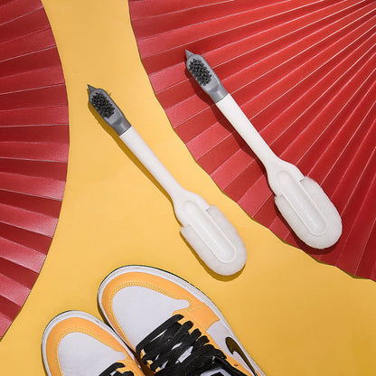 2-PCS White Multifunctional Double Headed Shoe Cleaning Brush with Long Handle Soft Silicone Bristles for Sneaker Upper and Hard Wire Brush for Sole 1 Piece - Image 4
