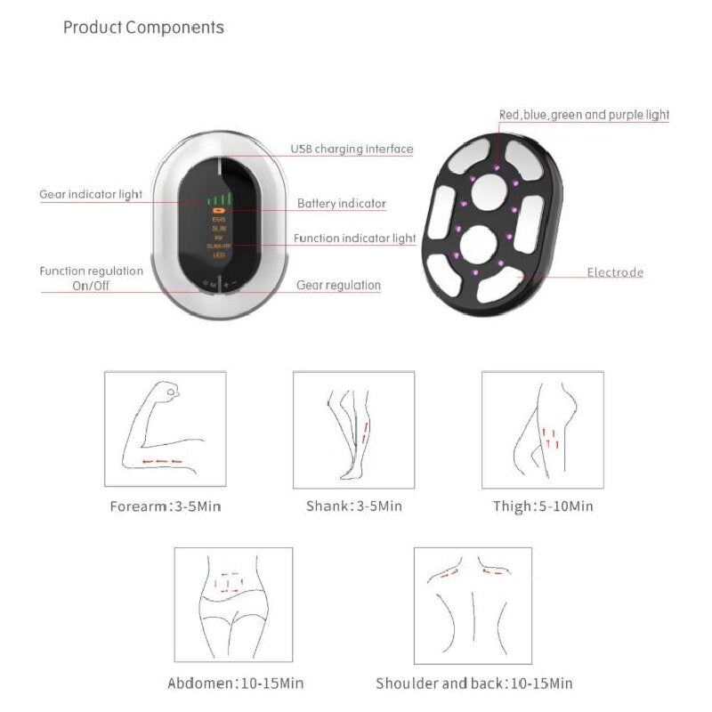 White RF Body Sculpting Massager Handheld Slimming Device with EMS & LED Light Therapy for Stomach Arms and Legs Skin Tightening - Image 5