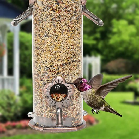 Hanging Metal Wild Bird Feeder Weatherproof Outdoor Garden Bird Food Dispenser with 4 Feeding Ports and Perches - Image 3