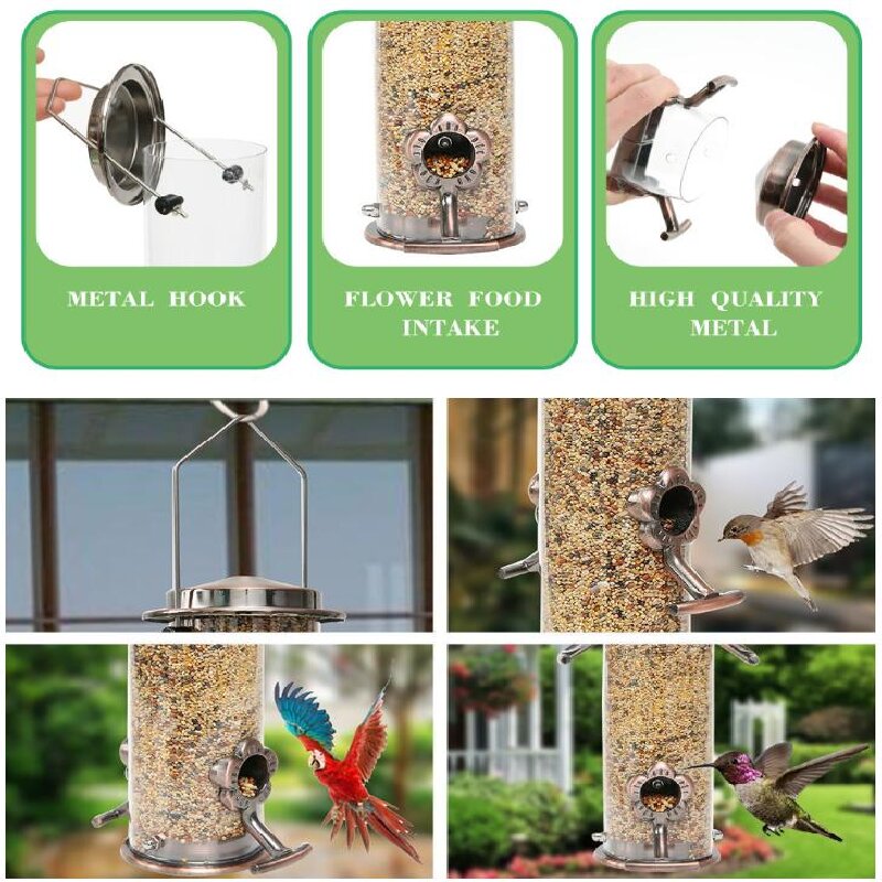 Hanging Metal Wild Bird Feeder Weatherproof Outdoor Garden Bird Food Dispenser with 4 Feeding Ports and Perches - Image 4