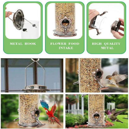 Hanging Metal Wild Bird Feeder Weatherproof Outdoor Garden Bird Food Dispenser with 4 Feeding Ports and Perches - Image 4
