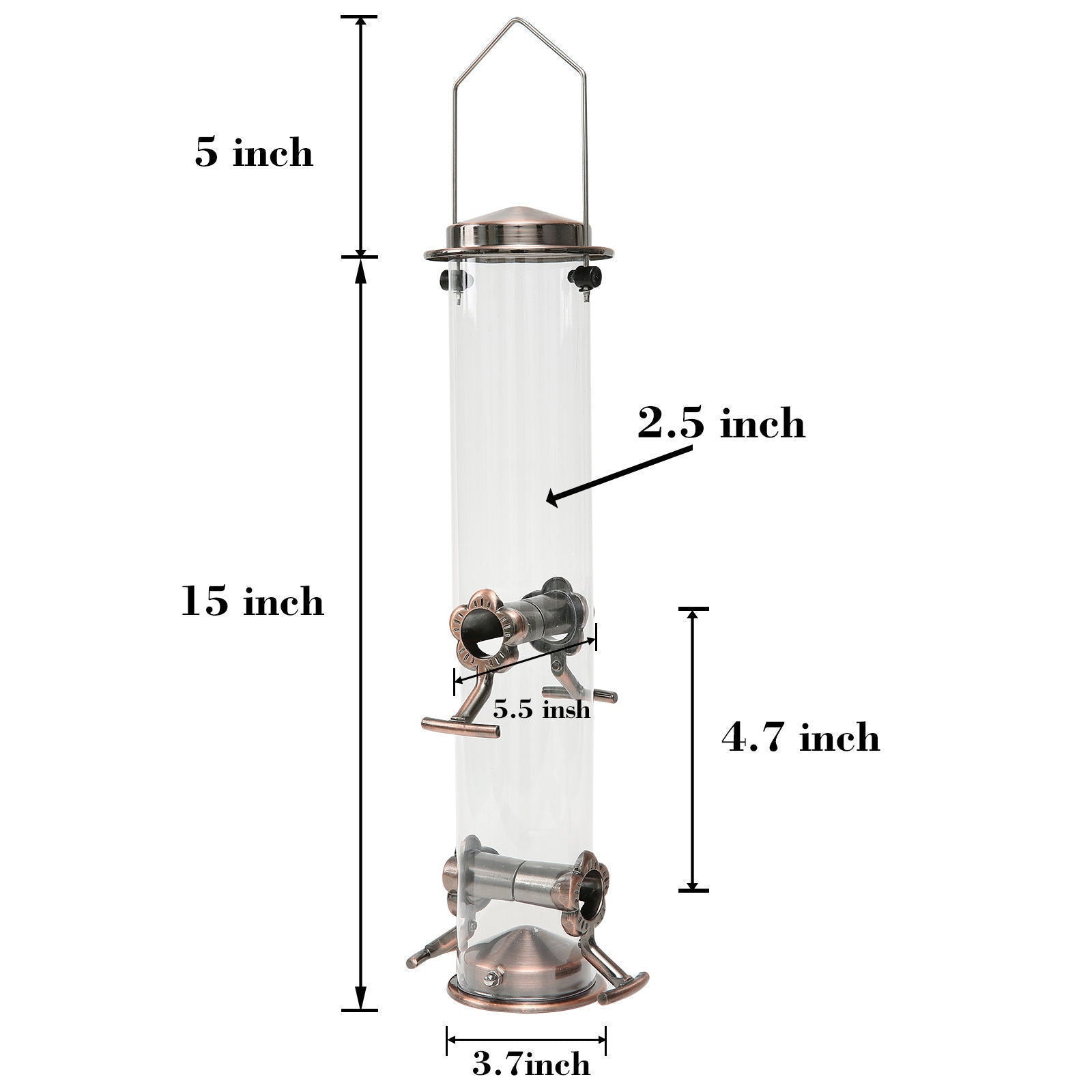 Hanging Metal Wild Bird Feeder Weatherproof Outdoor Garden Bird Food Dispenser with 4 Feeding Ports and Perches - Image 5