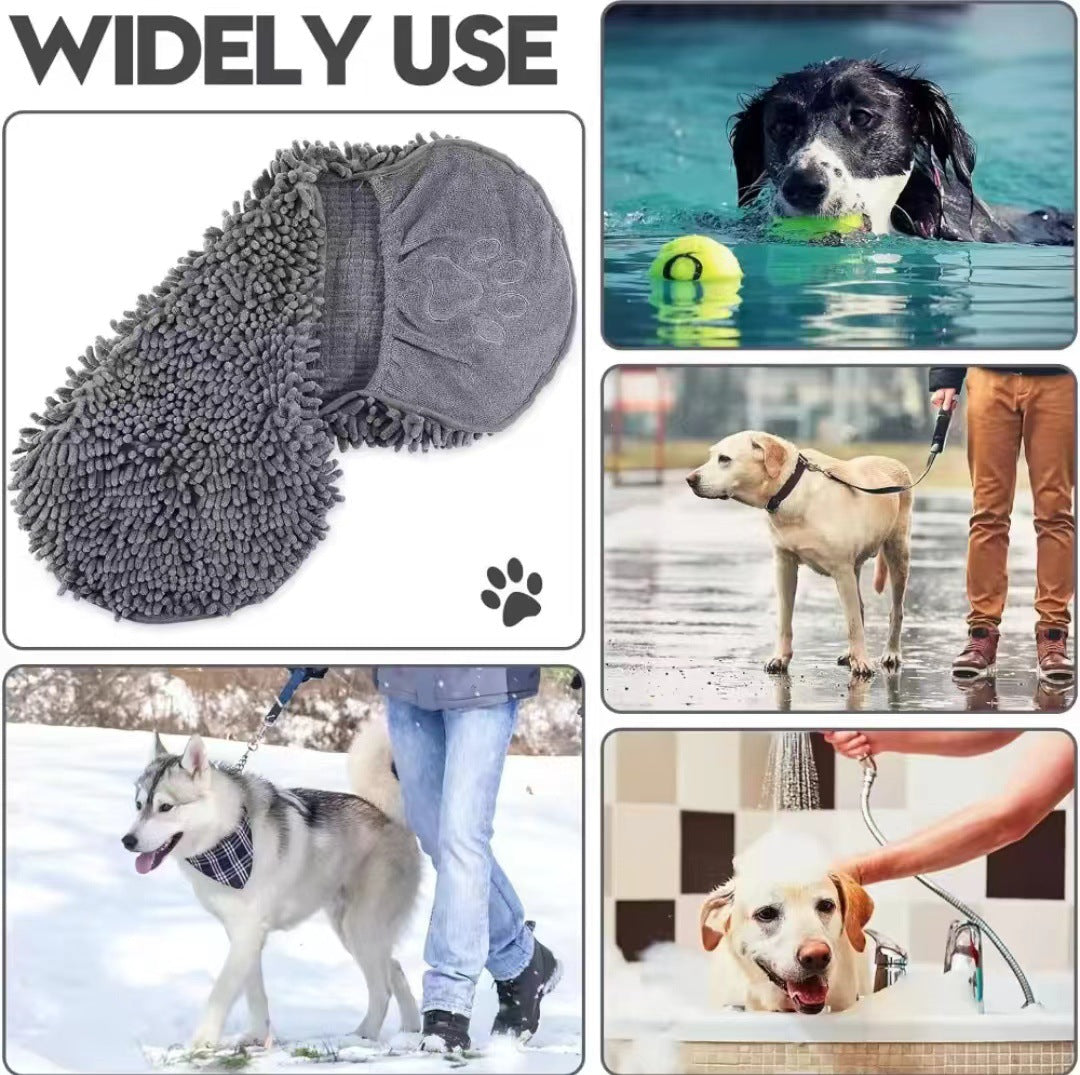 Grey Super Absorbent Pet Bath Towel with Hand Pockets Quick Dry Chenille Microfibre for Dogs and Cats Large Size 62cm - Image 4