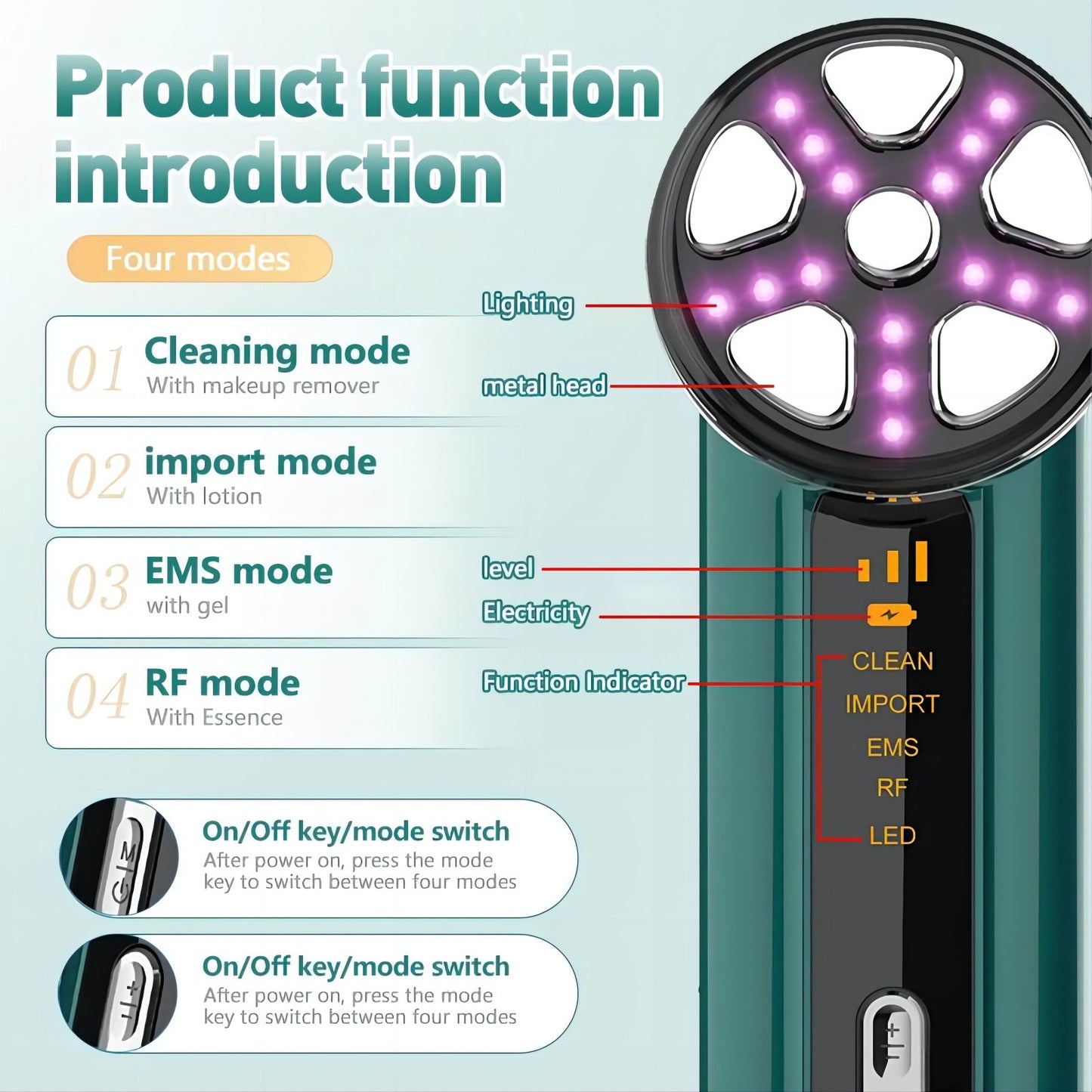 White 4-in-1 RF EMS Facial Beauty Device Skin Tightening and Lifting Massager with LED Light Therapy Anti-Aging Tool for Home Use - Image 4