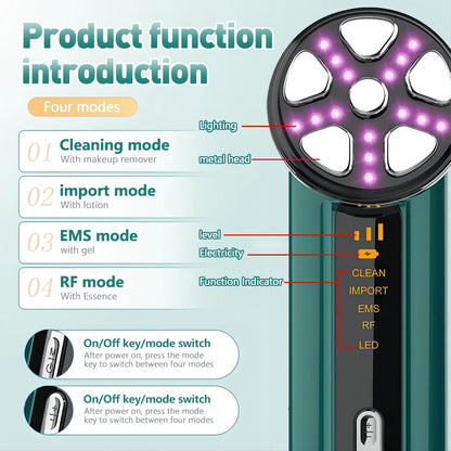 White 4-in-1 RF EMS Facial Beauty Device Skin Tightening and Lifting Massager with LED Light Therapy Anti-Aging Tool for Home Use - Image 4