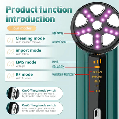 White 4-in-1 RF EMS Facial Beauty Device Skin Tightening and Lifting Massager with LED Light Therapy Anti-Aging Tool for Home Use - Image 4