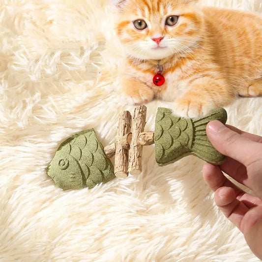 Brown 5 Pack Cat Catnip Toys Fish Bone Shaped Silvervine Chew Sticks for Teeth Cleaning and Interactive Play - Image 2