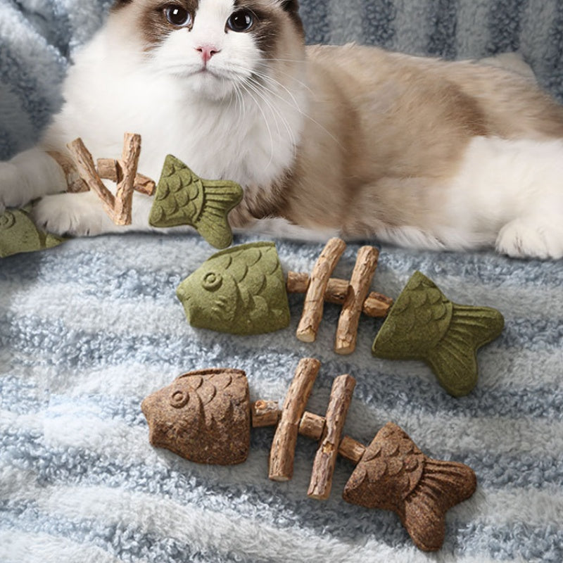 Brown 5 Pack Cat Catnip Toys Fish Bone Shaped Silvervine Chew Sticks for Teeth Cleaning and Interactive Play - Image 4