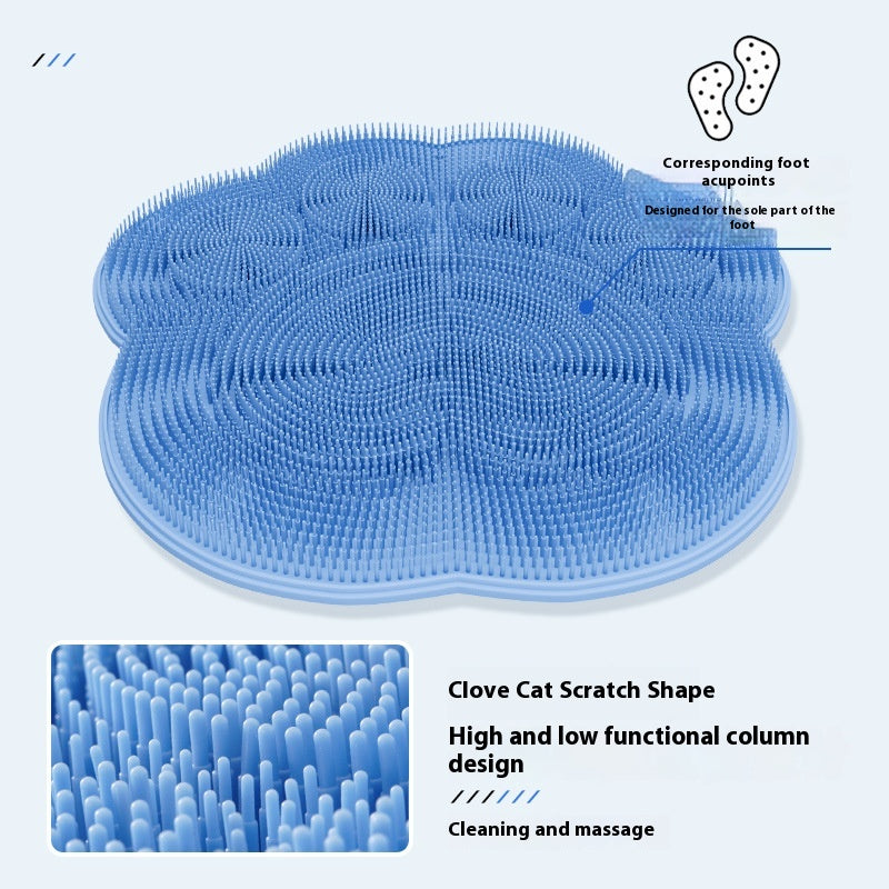 2-PCS Khaki cat PAWS Non-Slip TPE Shower Mat with Foot Scrubber and Suction Cups Large Massage Bath Mat for Bathroom 30cm x 30cm - Image 4