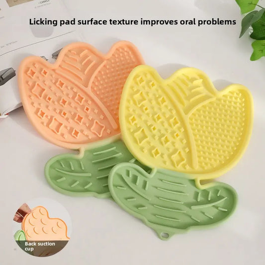 2-pcs yellow Tulip Shaped Silicone Pet Licking Mat Slow Feeder Dog Cat Lick Pad with Suction Cups Anxiety Relief and Boredom Buster - Image 3