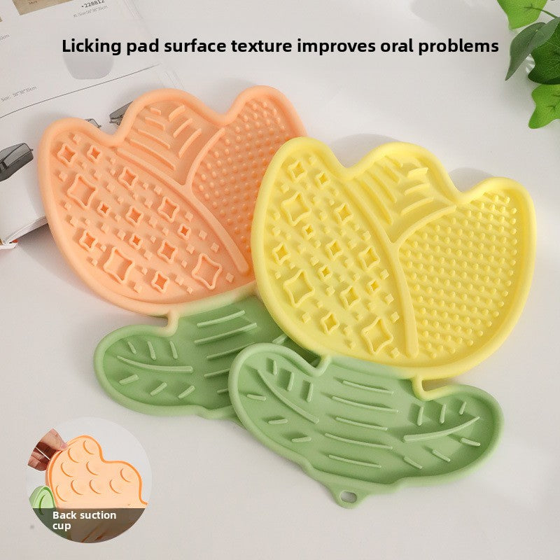 2-pcs Rouge powder Tulip Shaped Silicone Pet Licking Mat Slow Feeder Dog Cat Lick Pad with Suction Cups Anxiety Relief and Boredom Buster - Image 3