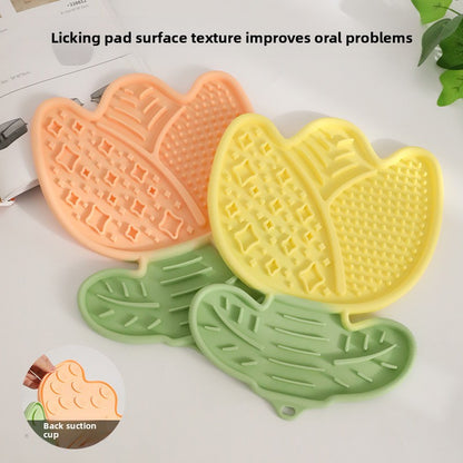 2-pcs Rouge powder Tulip Shaped Silicone Pet Licking Mat Slow Feeder Dog Cat Lick Pad with Suction Cups Anxiety Relief and Boredom Buster - Image 3