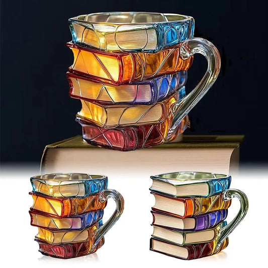 3D Book Stack Resin Mug with Spoon Creative Library Bookshelf Design Coffee Cup Unique Gift for Book Lovers and Writers(style A) - Image 2