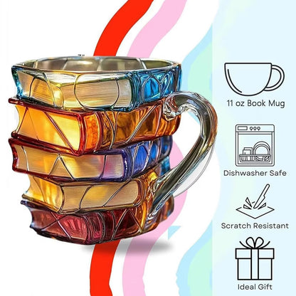 3D Book Stack Resin Mug with Spoon Creative Library Bookshelf Design Coffee Cup Unique Gift for Book Lovers and Writers(style A) - Image 3