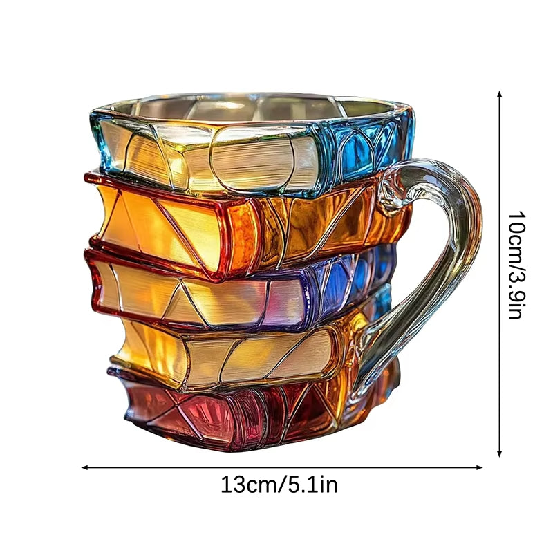 3D Book Stack Resin Mug with Spoon Creative Library Bookshelf Design Coffee Cup Unique Gift for Book Lovers and Writers(style A) - Image 4