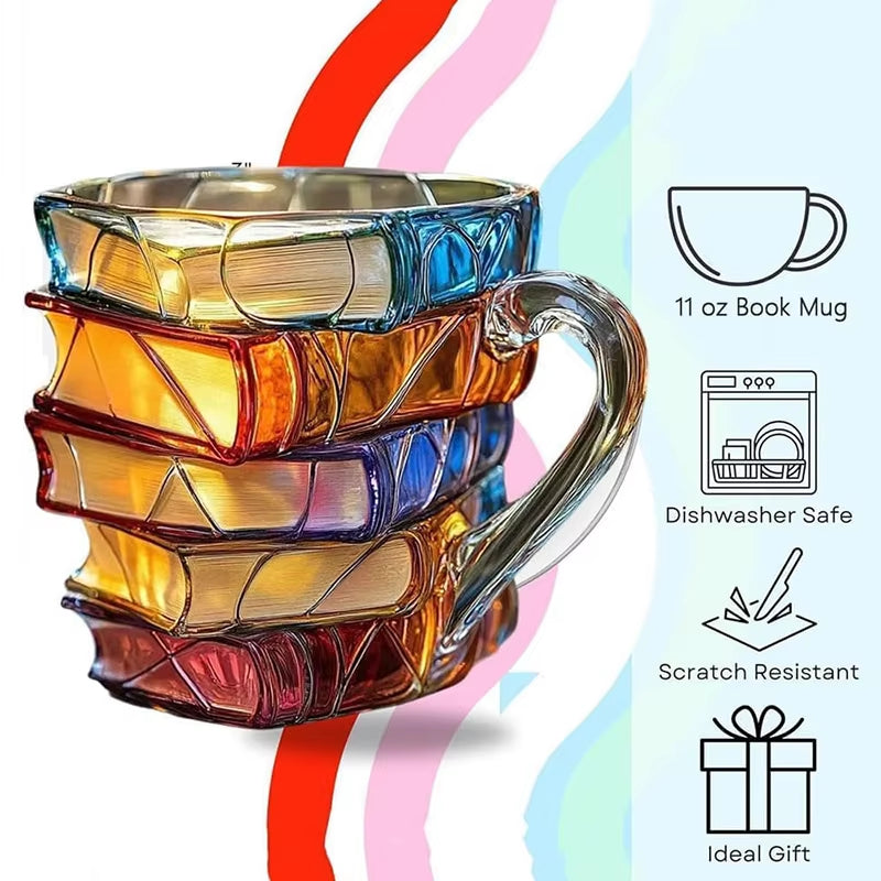 3D Book Stack Resin Mug with Spoon Creative Library Bookshelf Design Coffee Cup Unique Gift for Book Lovers and Writers(style B) - Image 3