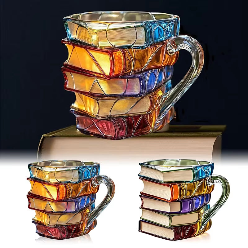 3D Book Stack Resin Mug with Spoon Creative Library Bookshelf Design Coffee Cup Unique Gift for Book Lovers and Writers(style J) - Image 2