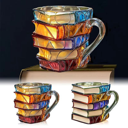 3D Book Stack Resin Mug with Spoon Creative Library Bookshelf Design Coffee Cup Unique Gift for Book Lovers and Writers(style J) - Image 2