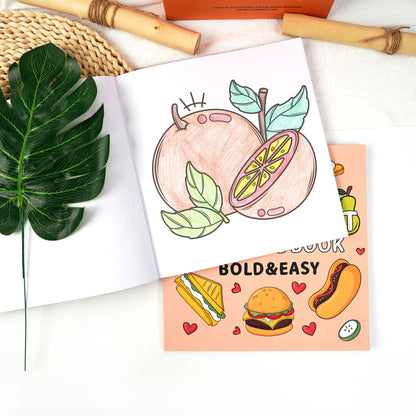 Food & Fruit Coloring Book 40 Pages Bold Lines Easy for Kids Ages 4+ Cartoon Design for Creative Play - Image 3