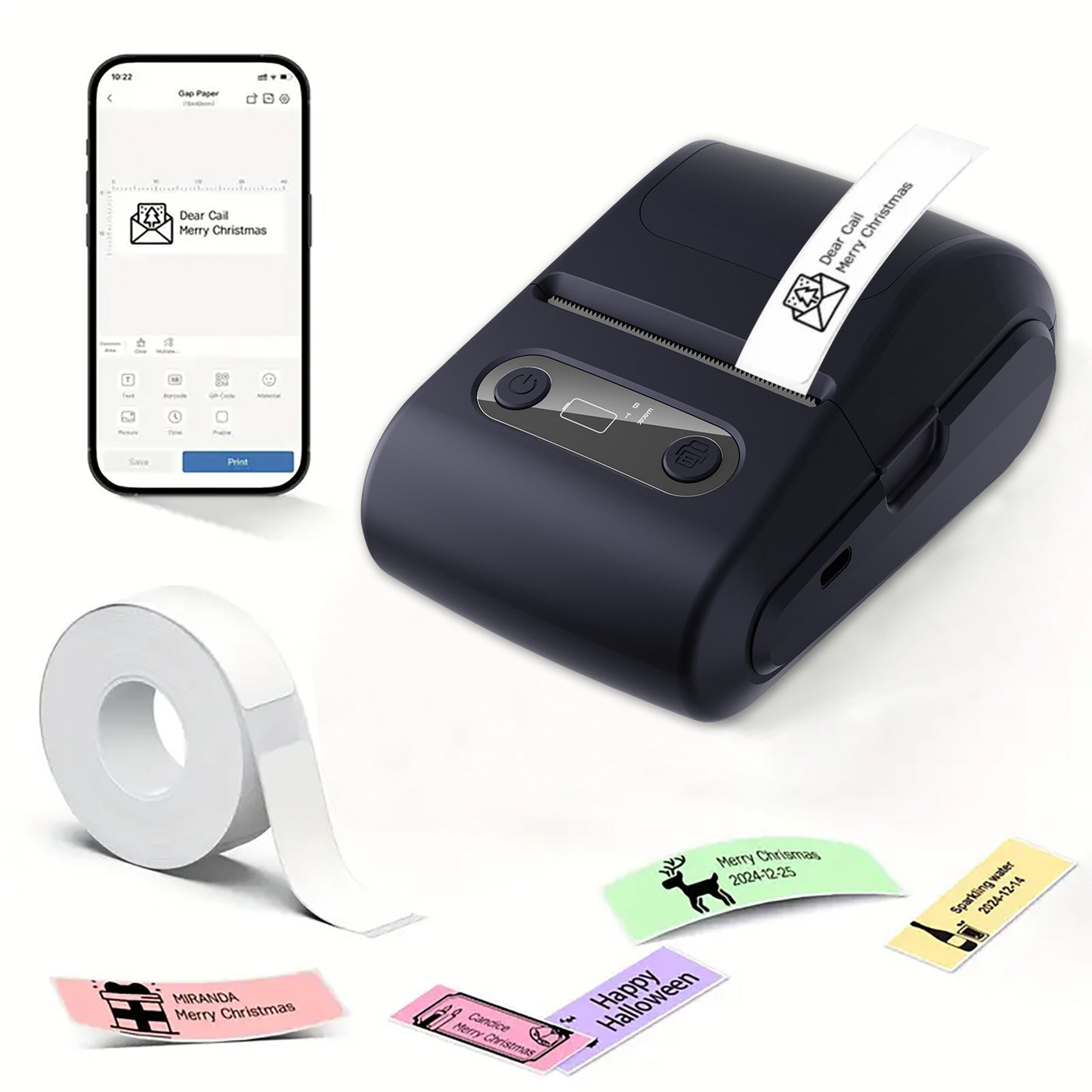 Black Portable Bluetooth Thermal Label Printer – Compact, Ink-Free Mini Label Maker for Home, Office, and Small Business Use in Australia