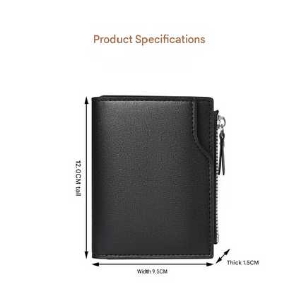 Black Men's Compact Wallet – Multi-Card Holder with Zippered Coin Pocket, 13 Card Slots, Lightweight and Durable Design - Image 4